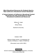 Cover page of What Educational Resources Do Students Need to Meet California's Educational Content Standards?