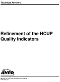 Cover page of Refinement of the HCUP Quality Indicators: Prepared for Agency for Healthcare Research and Quality