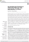Cover page of Accelerating the Passage to Citizenship: Marriage and Naturalization in France