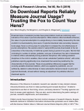Cover page of Do download reports reliably measure journal usage? Trusting the fox to count your hens?