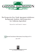 Cover page of The Prospective Free Trade Agreement with Korea: Background, Analysis, and Perspectives for California Agriculture